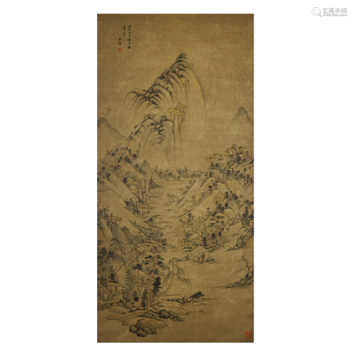 WANG JIAN,CHINESE PAINTING AND CALLIGRAPHY SCROLL