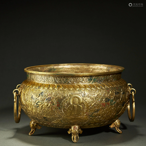 CHINESE GILT BRONZE CENSER,LIAO/JIN DYNASTY