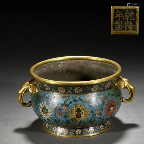 CHINESE GILT BRONZE CLOISONNE ENAMEL CENSER,QING