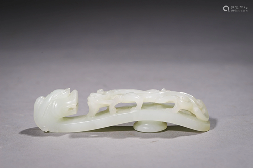 A Carved White Jade Chilong Belt Hook