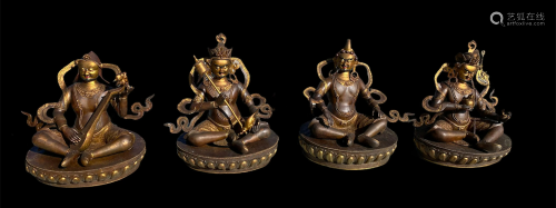 A set of Four Gilt Alloy Figures of Jambhala