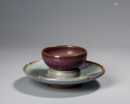 A set of Jun kiln sky blue glaze rose purple cup