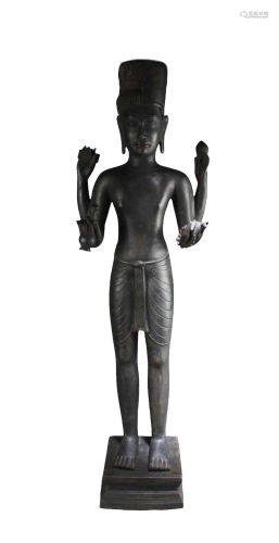 Antique Bronze Standing Thai Buddha Statue