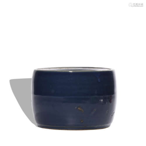 A blue glazed jar and cover
