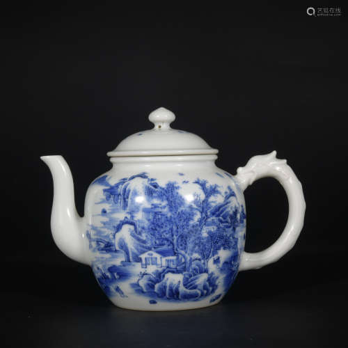 A blue and white 'landscape' teapot