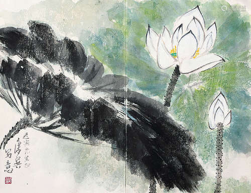 康师尧（1921-1985） 白荷 册 页 设色纸本