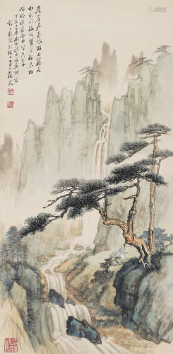 许士骐（1900-1993） 黄山观瀑 立 轴 设色纸本