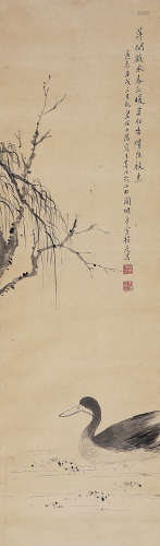程庭鹭（1796 -1858 ） 柳鸭图 立 轴 水墨纸本