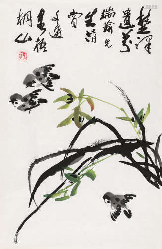 汤文选（1925-2009） 花鸟 镜 片 设色纸本