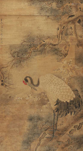 周之冕（1521-？） 松鹤 立 轴 设色纸本