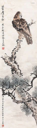 王梦白（1888-1934） 苍鹰古松 镜 片 设色纸本