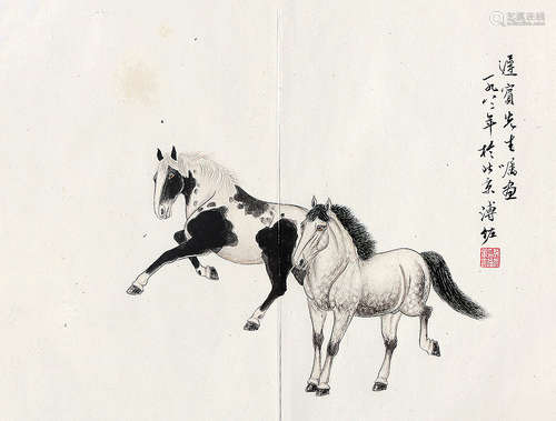 溥 佐（1918-2001） 双骏 册 页 设色纸本