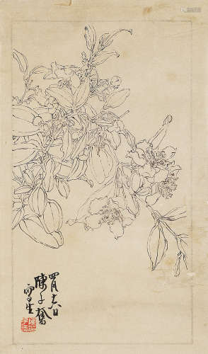 陈子奋（1898-1976） 白描花卉 未 裱 水墨纸本