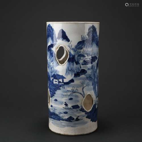 Chinese Blue And White Porcelain Hollowed Hat Tube