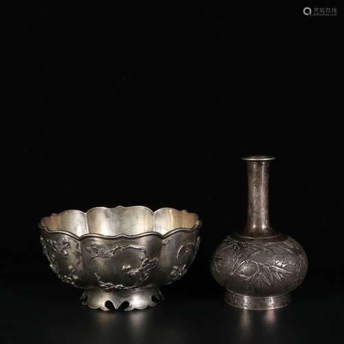 Chinese Set Of Silver Bowl