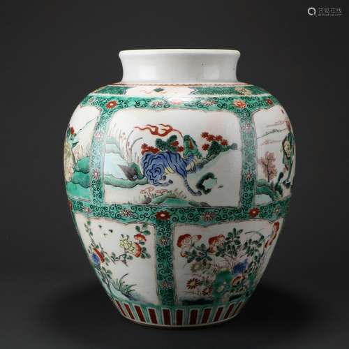 Chinese Verte Rose Porcelain Pot In Kangxi