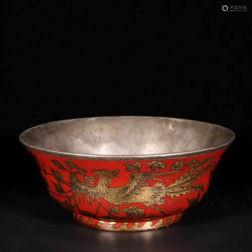 Chinese Big Lacquer Silver Bowl