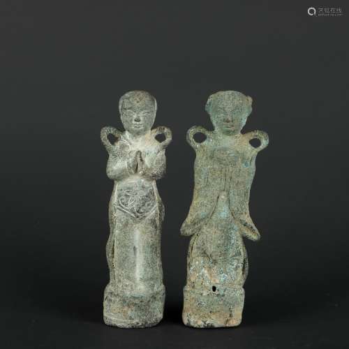 Chinese A Pair Of Bronze Boys