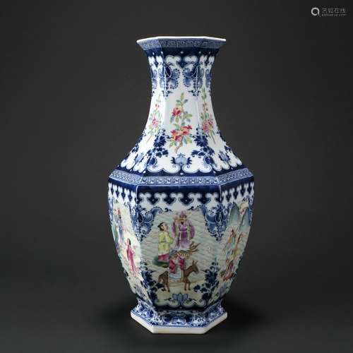 Chinese Blue And White Famille Rose Porcelain Hexagonal Bott...