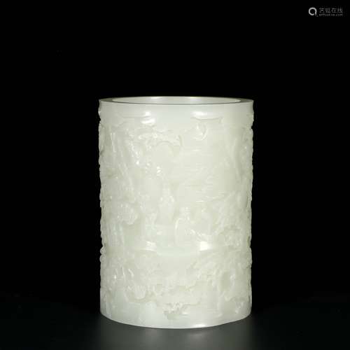 Chinese White Jade Brush Pot