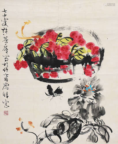 许麟庐（1916-2011） 花卉 镜 片 设色纸本