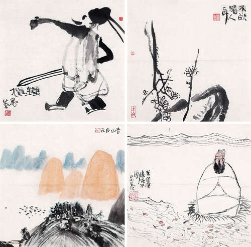 梅墨生（1960-2019） 小品四帧 镜 心 设色纸本