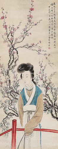 金心兰（1841-1909） 梅花仕女 立 轴 设色纸本