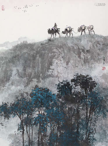 李 山（b.1926） 清晓驼铃 立 轴 设色纸本