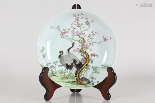 A Chinese Crane-fortune Porcelain Fortune Plate