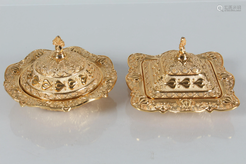 Collection of Gilt Lidded Plates