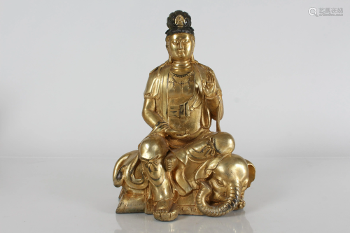 A Chinese Detailed Religious Gilt Fortune Buddha Statue