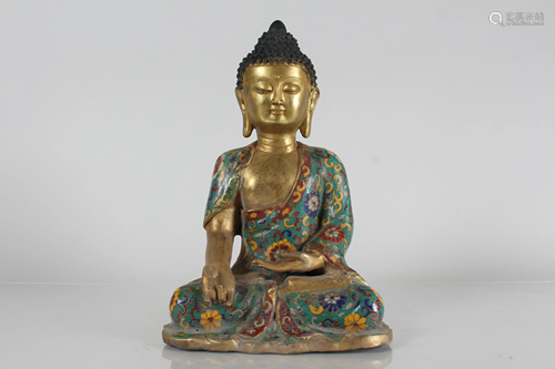 A Chinese Cloisonne Religious Fortune Statue