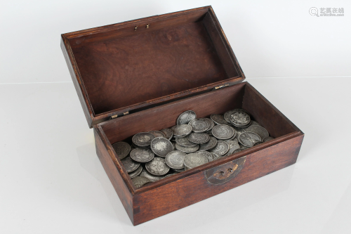 A Chinese Coin-filled Fortune Wooden Box