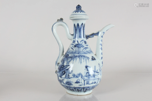A Chinese Lidded Blue and White Porcelain Fortune Ewer