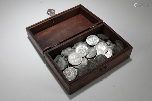 A Chinese Coin-filled Fortune Wooden Box