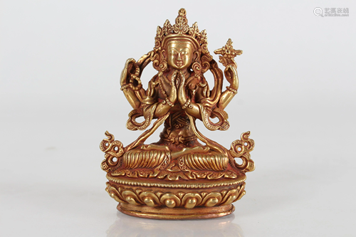 A Tibetan Gilt Religious Fortune Buddha Statue