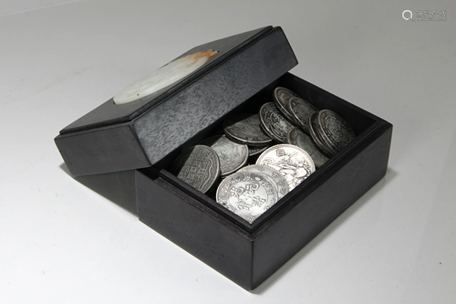 A Chinese Coin-filled Fortune Wooden Box