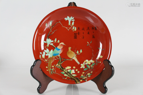 A Chinese Red-coding Porcelain Fortune Plate