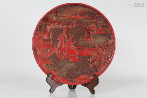 A Chinese Story-telling Detailed Lacquer Plate