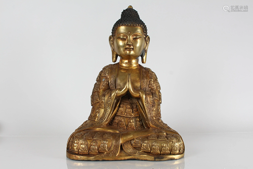 A Chinese Buddha-fortune Gilt Massive Religious Buddha