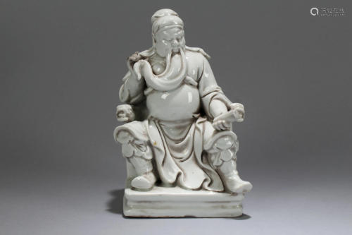 A Chinese De Blac Guangong Porcelain Massive Statue