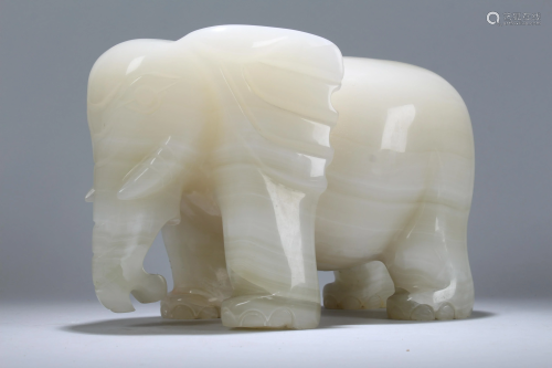 A Chinese Jade-curving Massive Elephant Statue