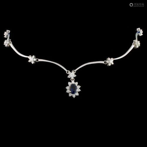 14K Gold 2.43ct Sapphire & 2.57ct Diamond Necklace