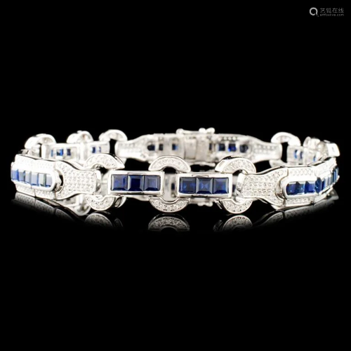 14K Gold 7.82ct Sapphire & 1.30ctw Diamond Bracele