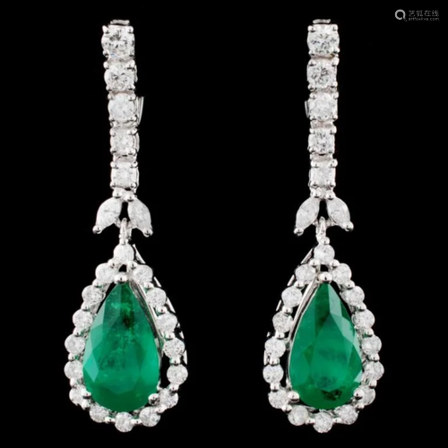 18K Gold 4.41ctw Emerald & 1.66ctw Diamond Earring