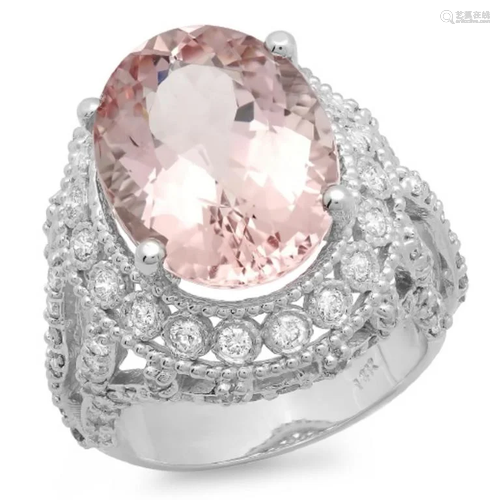 14K Gold 10.00ct Morganite & 1.50ct Diamond Ring