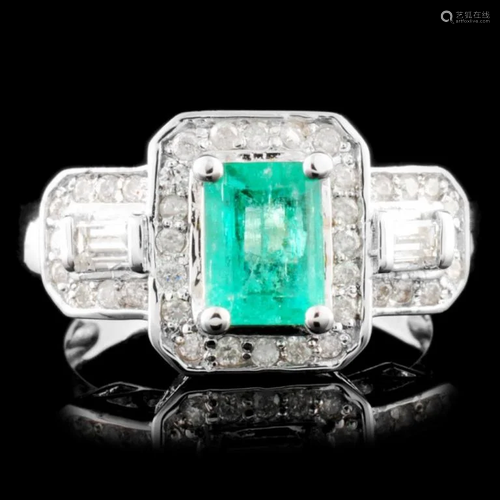 14K Gold 0.90ct Emerald & 0.57ctw Diamond Ring