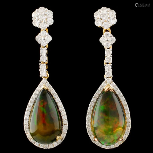 14K Gold 5.14ct Opal & 1.08ctw Diamond Earrings