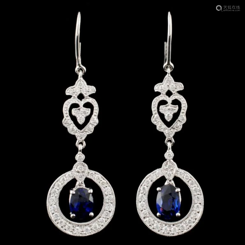 18K Gold 1.30ctw Sapphire & 0.58ctw Diamond Earrin