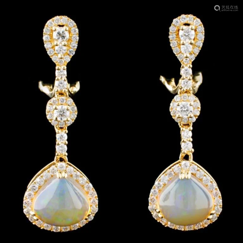 14K Gold 3.30ctw Opal & 1.20ctw Diamond Earrings